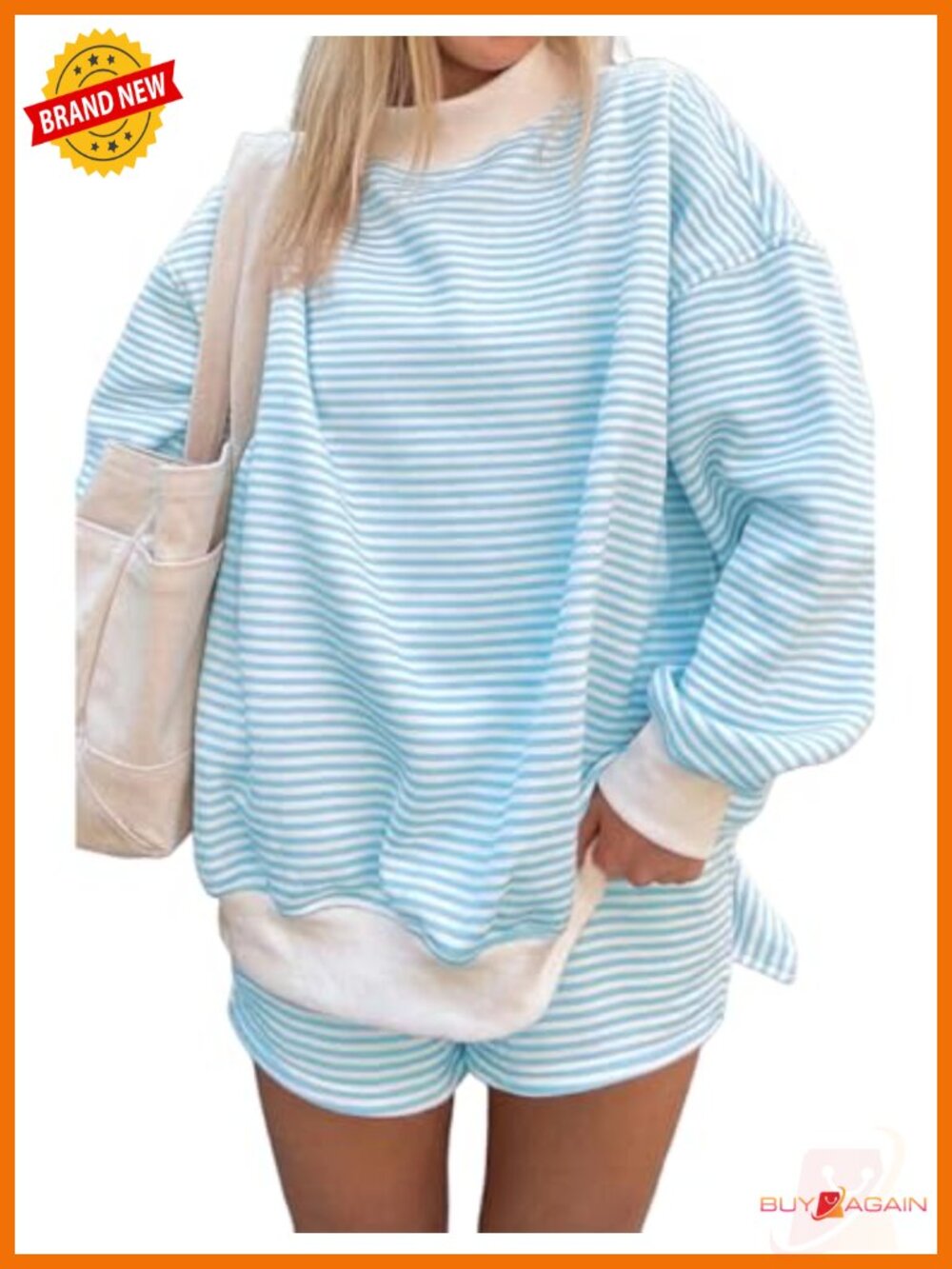 Women's 2-Piece Stripe Lounge Shorts Set Cotton Spandex Long Sleeve